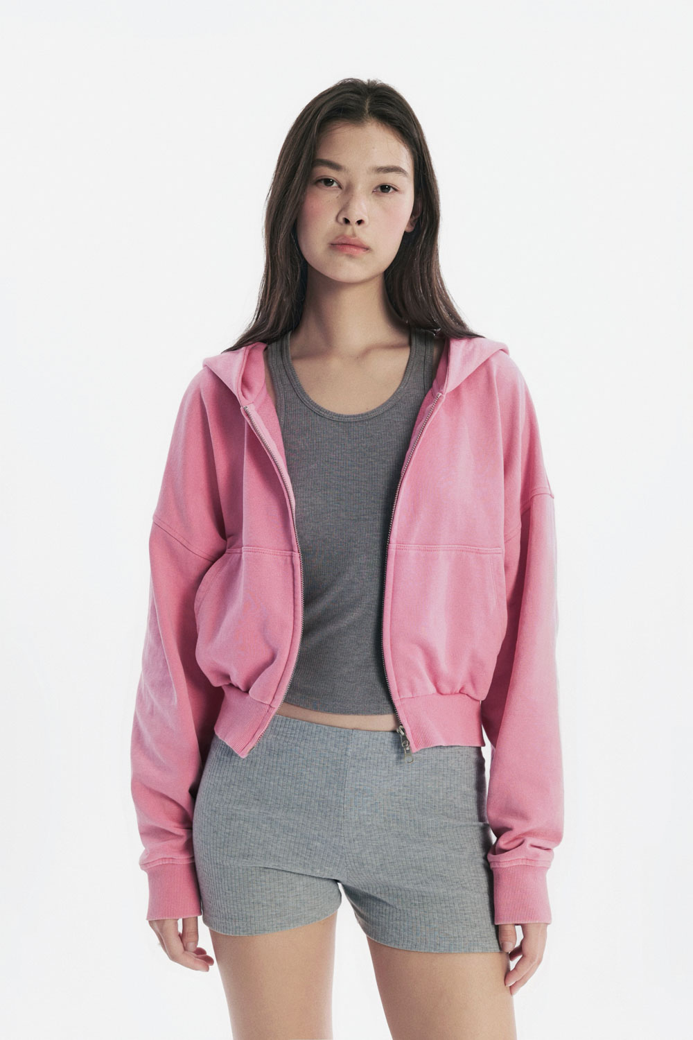 Washed Cropped Zip Hoodie