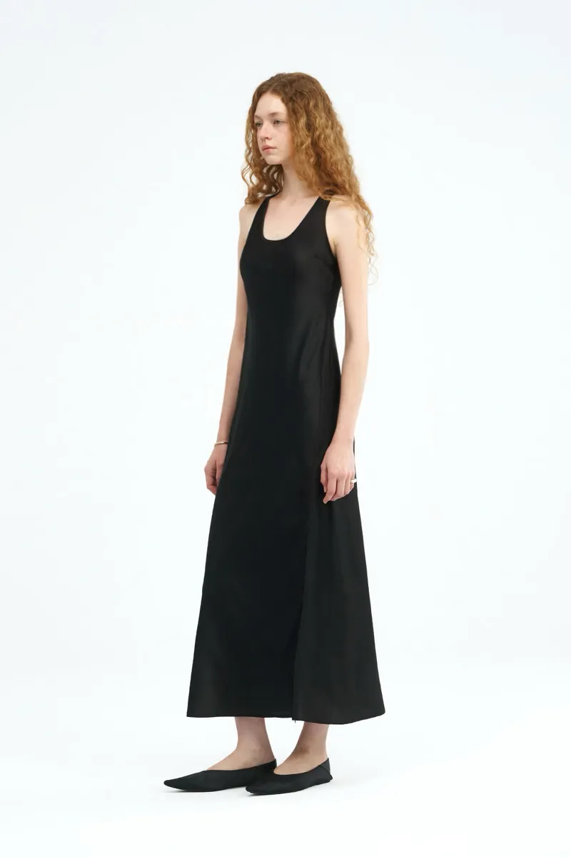 Adjustable-Slit Satin Dress