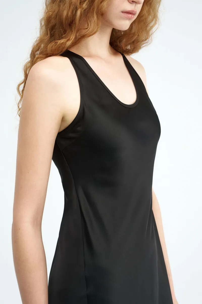 Adjustable-Slit Satin Dress