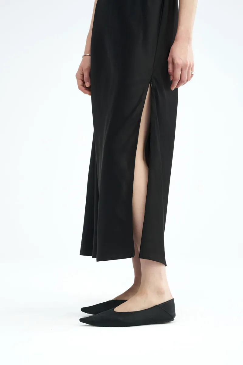 Adjustable-Slit Satin Dress