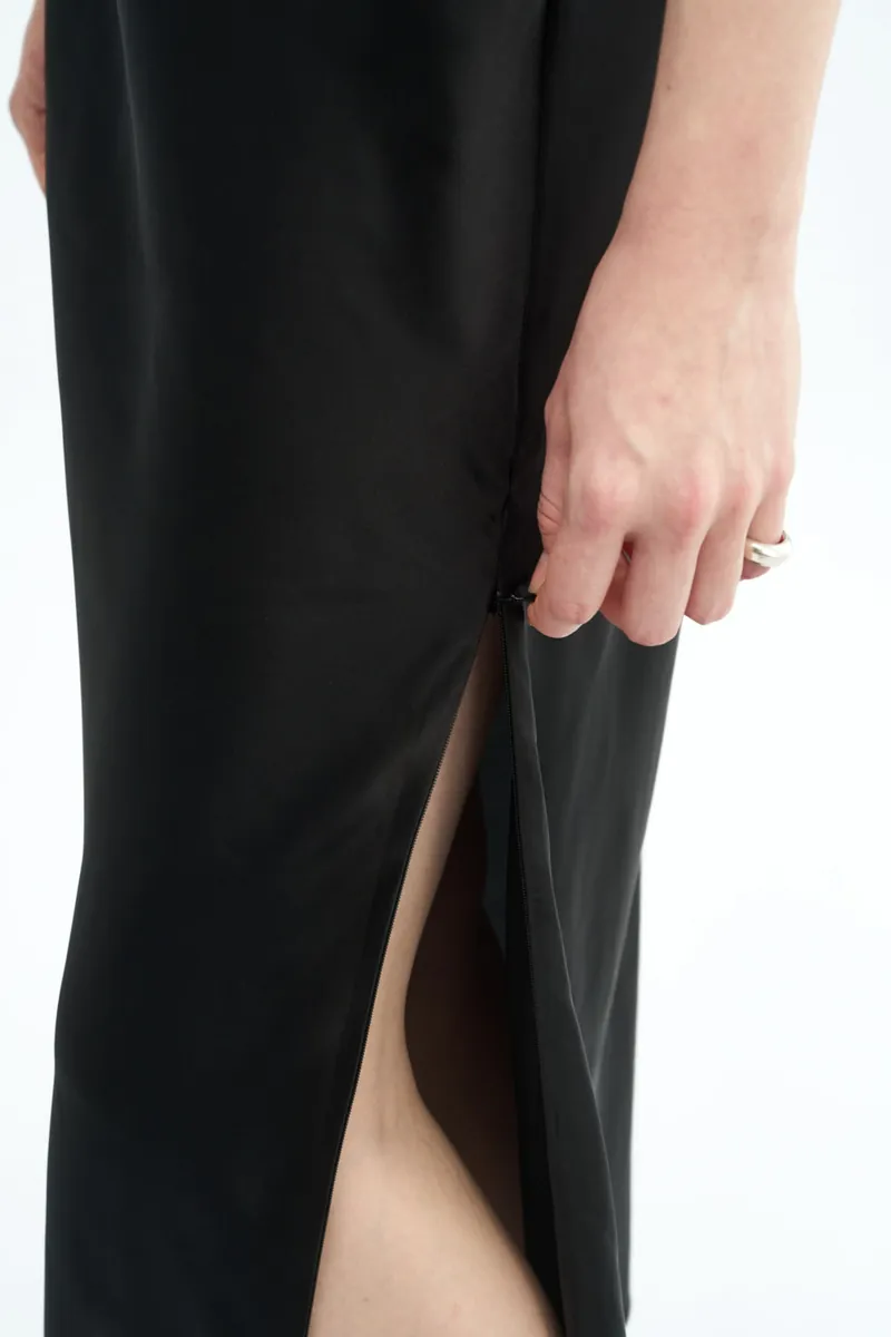 Adjustable-Slit Satin Dress