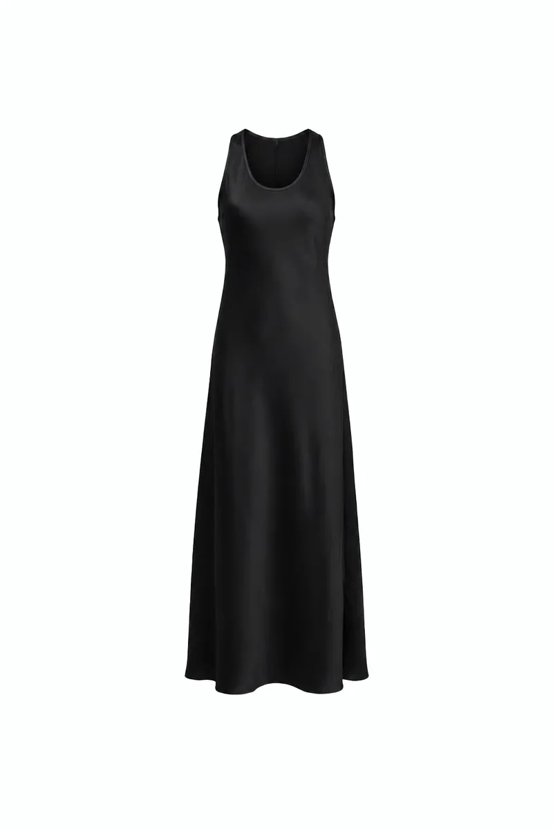 Adjustable-Slit Satin Dress