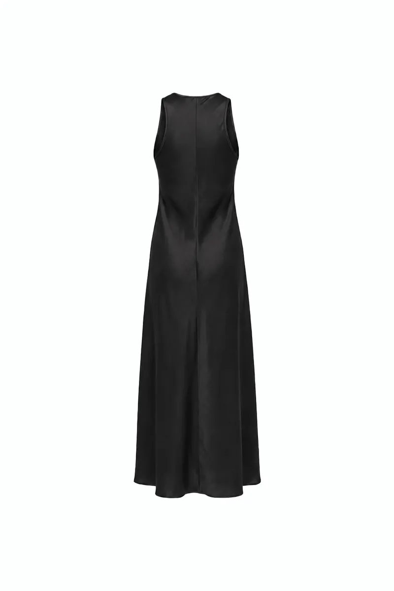Adjustable-Slit Satin Dress