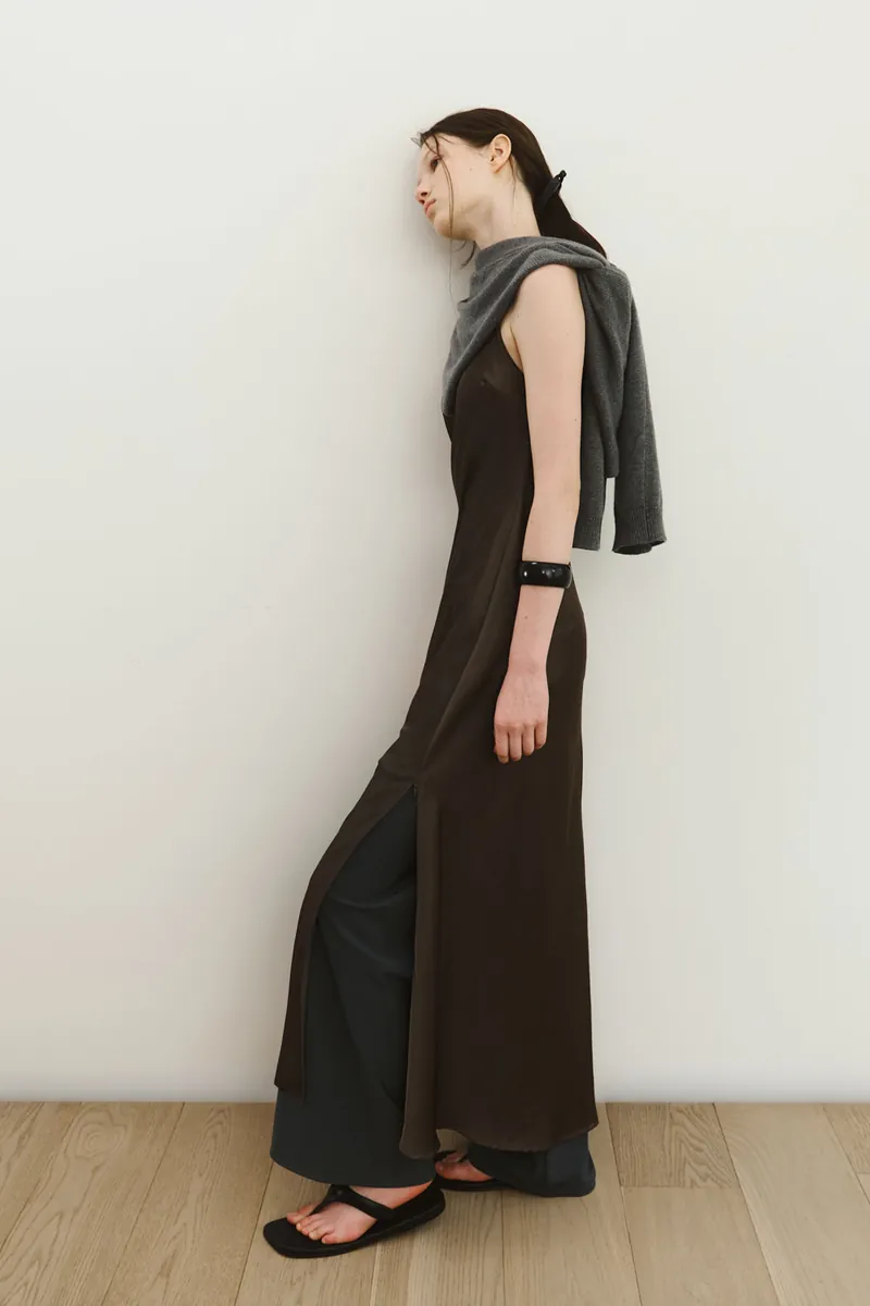 Adjustable-Slit Satin Dress
