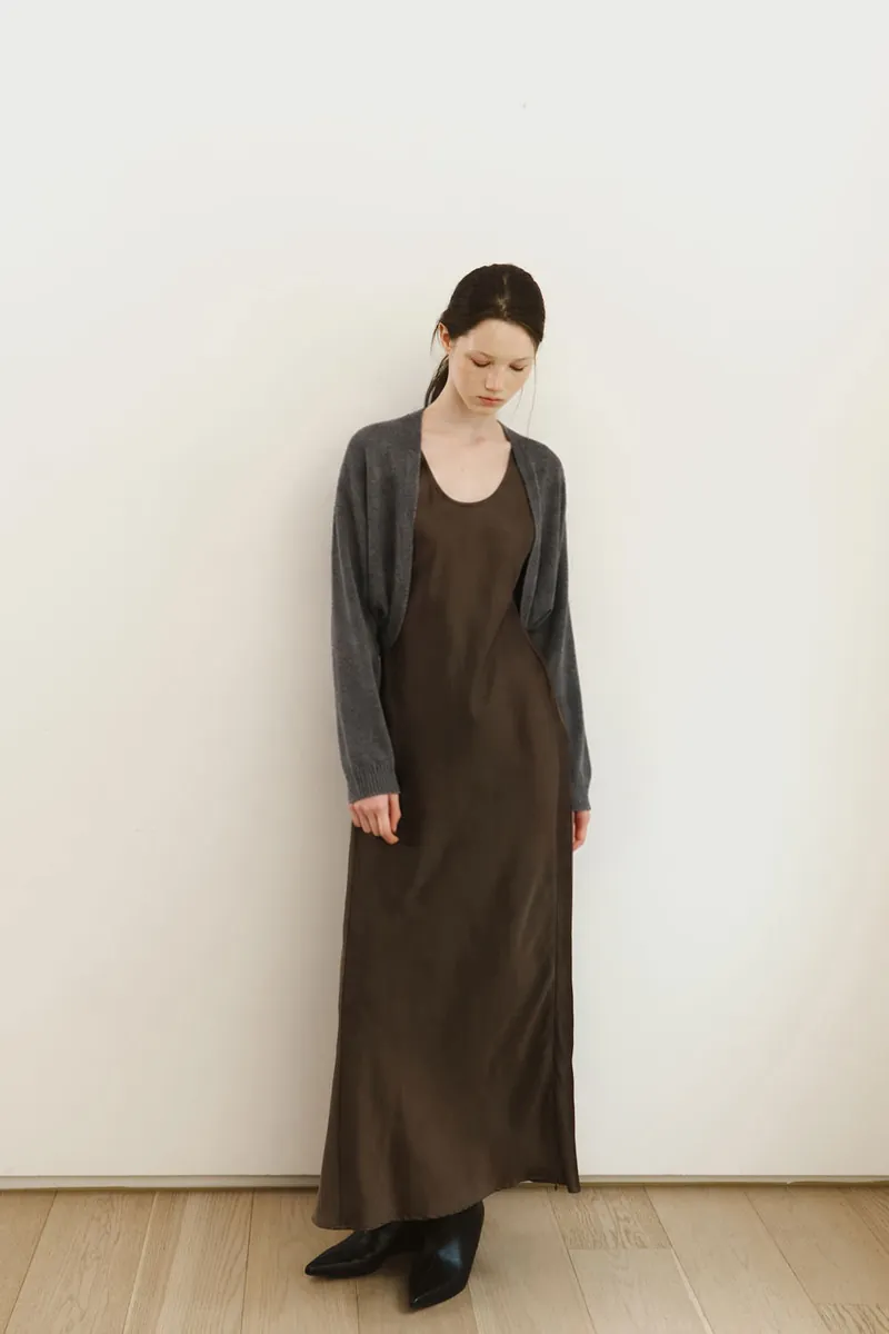 Adjustable-Slit Satin Dress