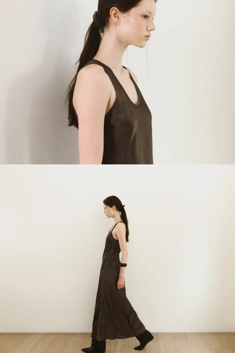 Adjustable-Slit Satin Dress