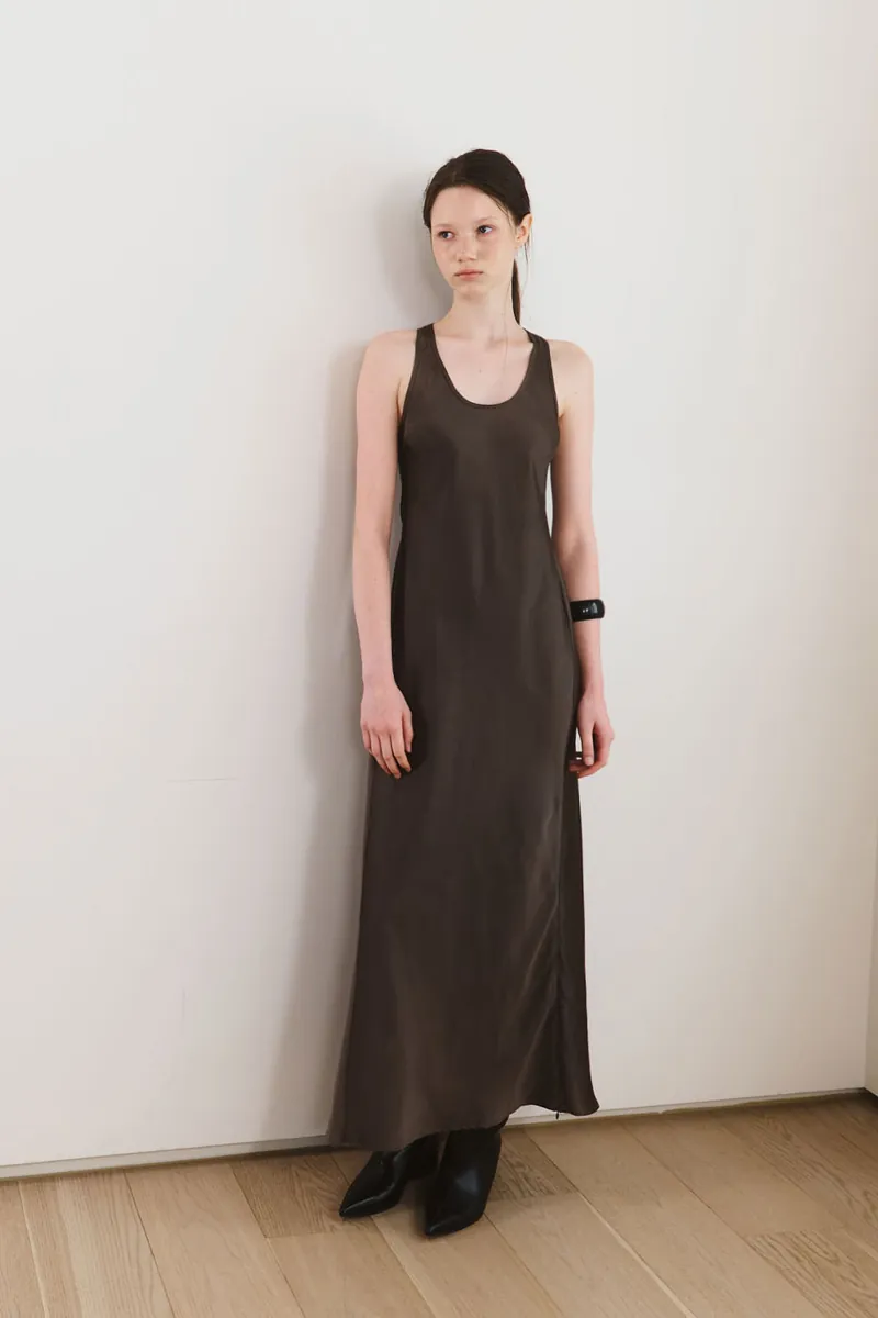 Adjustable-Slit Satin Dress