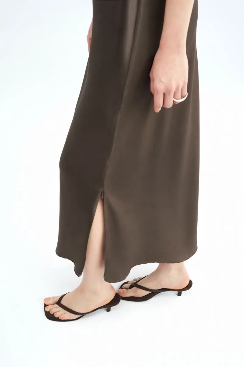 Adjustable-Slit Satin Dress