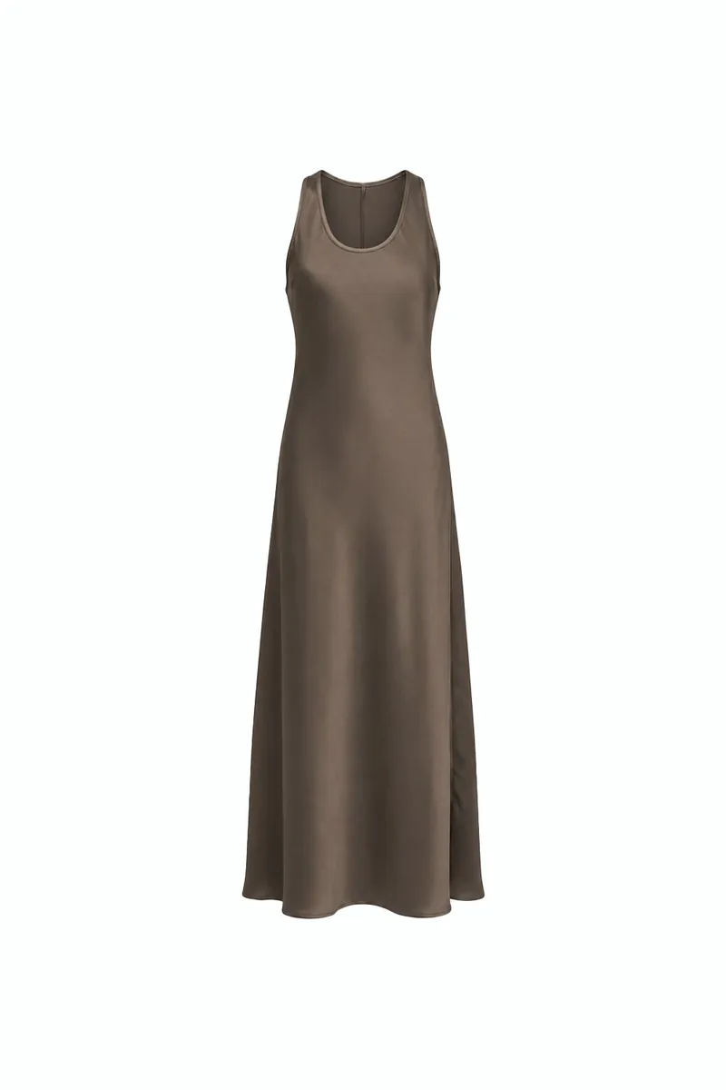 Adjustable-Slit Satin Dress