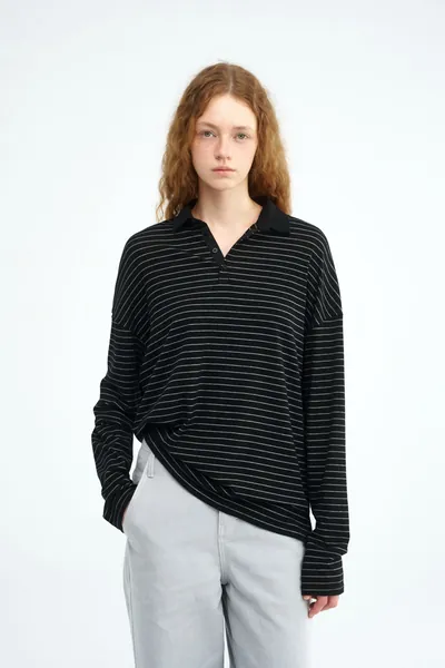 Striped Side-Button Knit Polo
