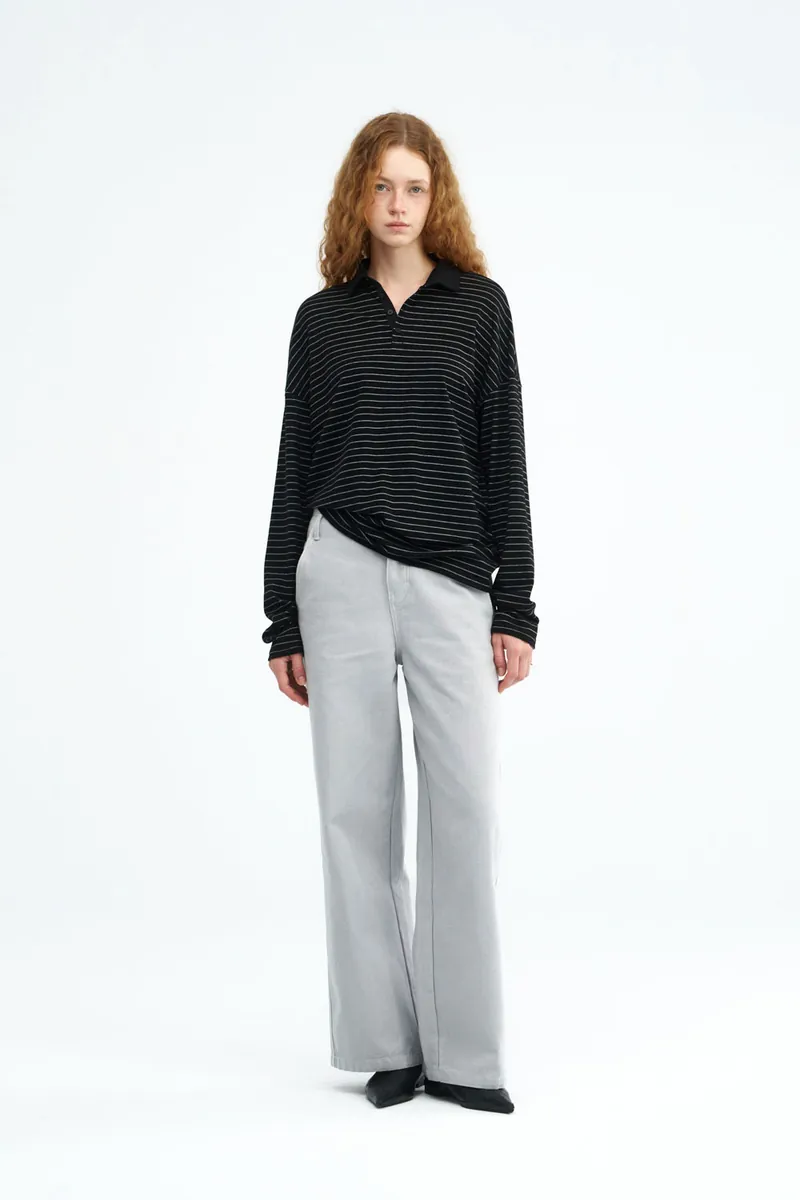 Striped Side-Button Knit Polo