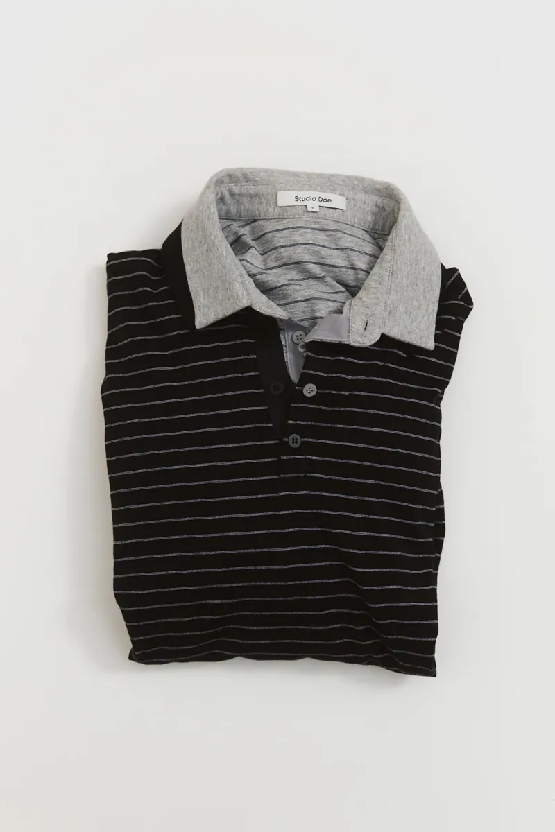 Striped Side-Button Knit Polo