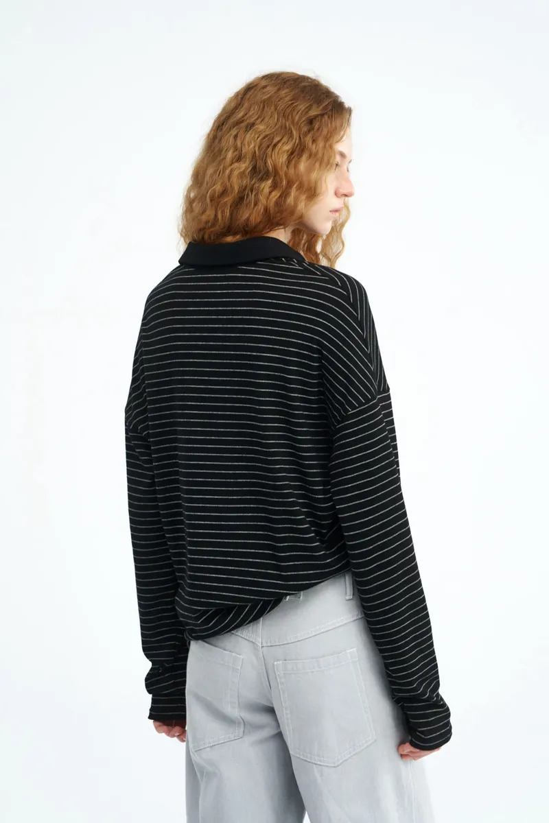 Striped Side-Button Knit Polo
