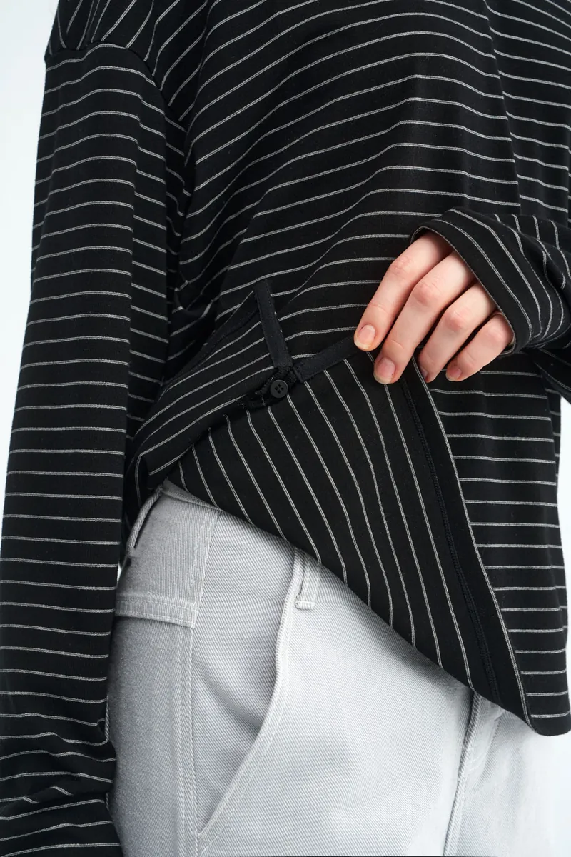 Striped Side-Button Knit Polo
