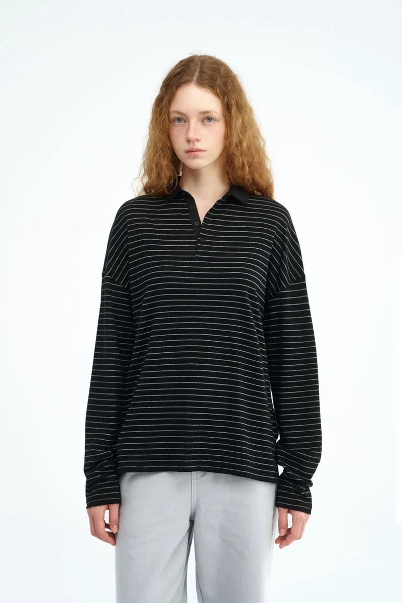 Striped Side-Button Knit Polo