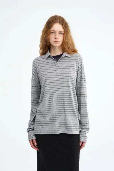 Striped Side-Button Knit Polo