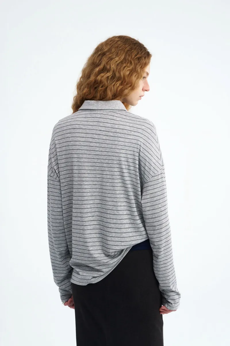 Striped Side-Button Knit Polo