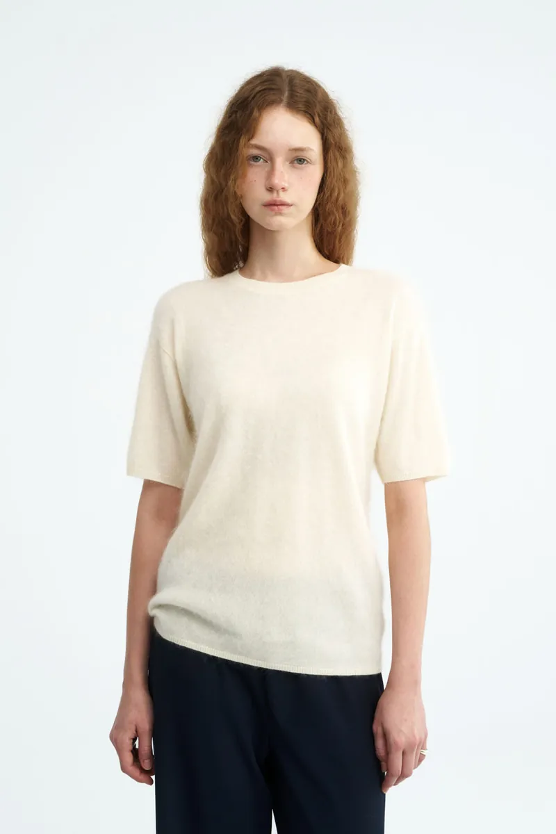 100% Cashmere Crew-Neck Short-Sleeve Sweater