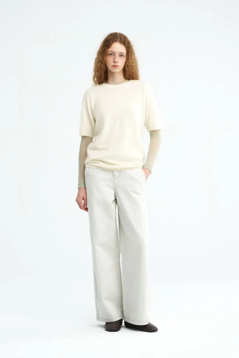 100% Cashmere Crew-Neck Short-Sleeve Sweater