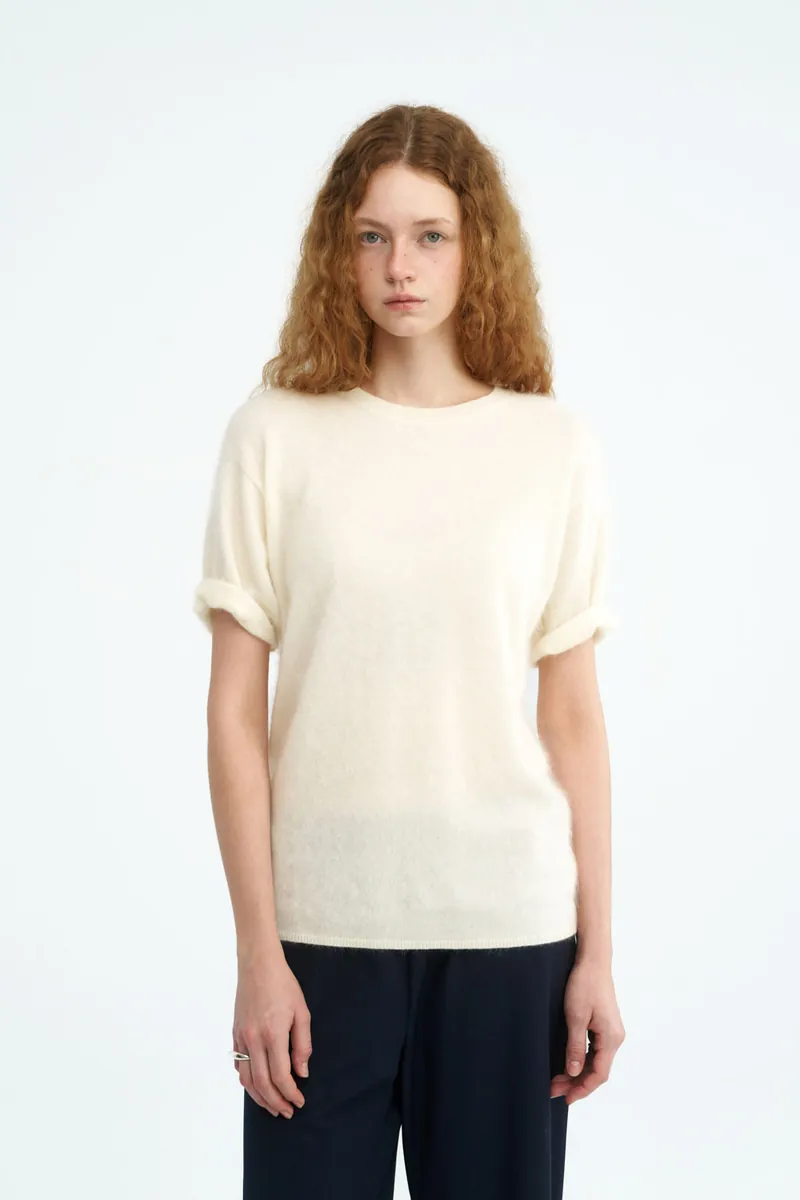 100% Cashmere Crew-Neck Short-Sleeve Sweater