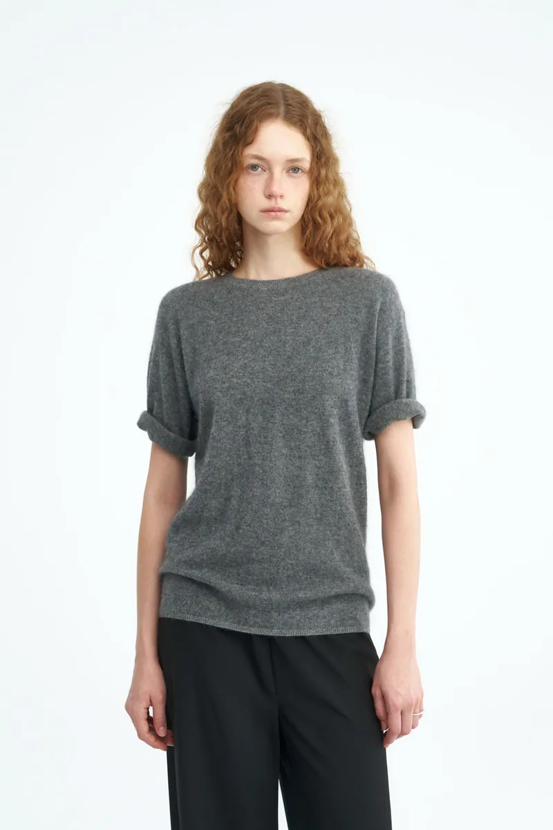 100% Cashmere Crew-Neck Short-Sleeve Sweater
