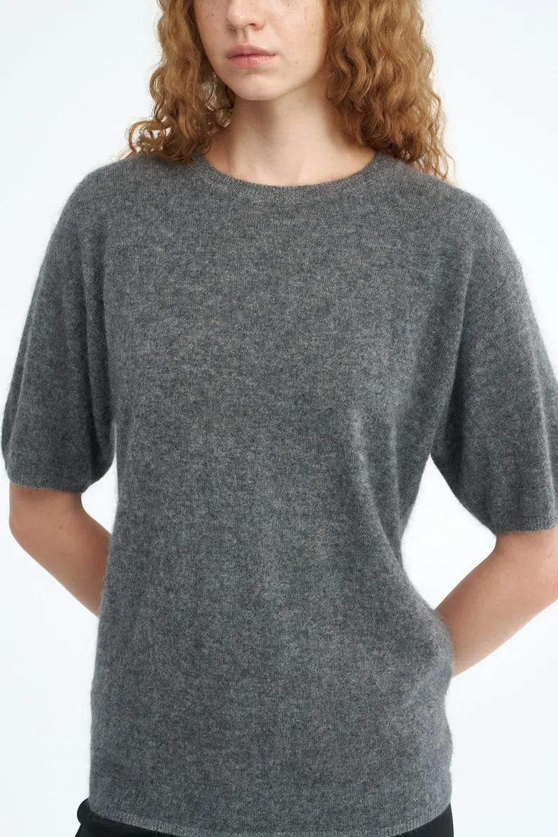 100% Cashmere Crew-Neck Short-Sleeve Sweater