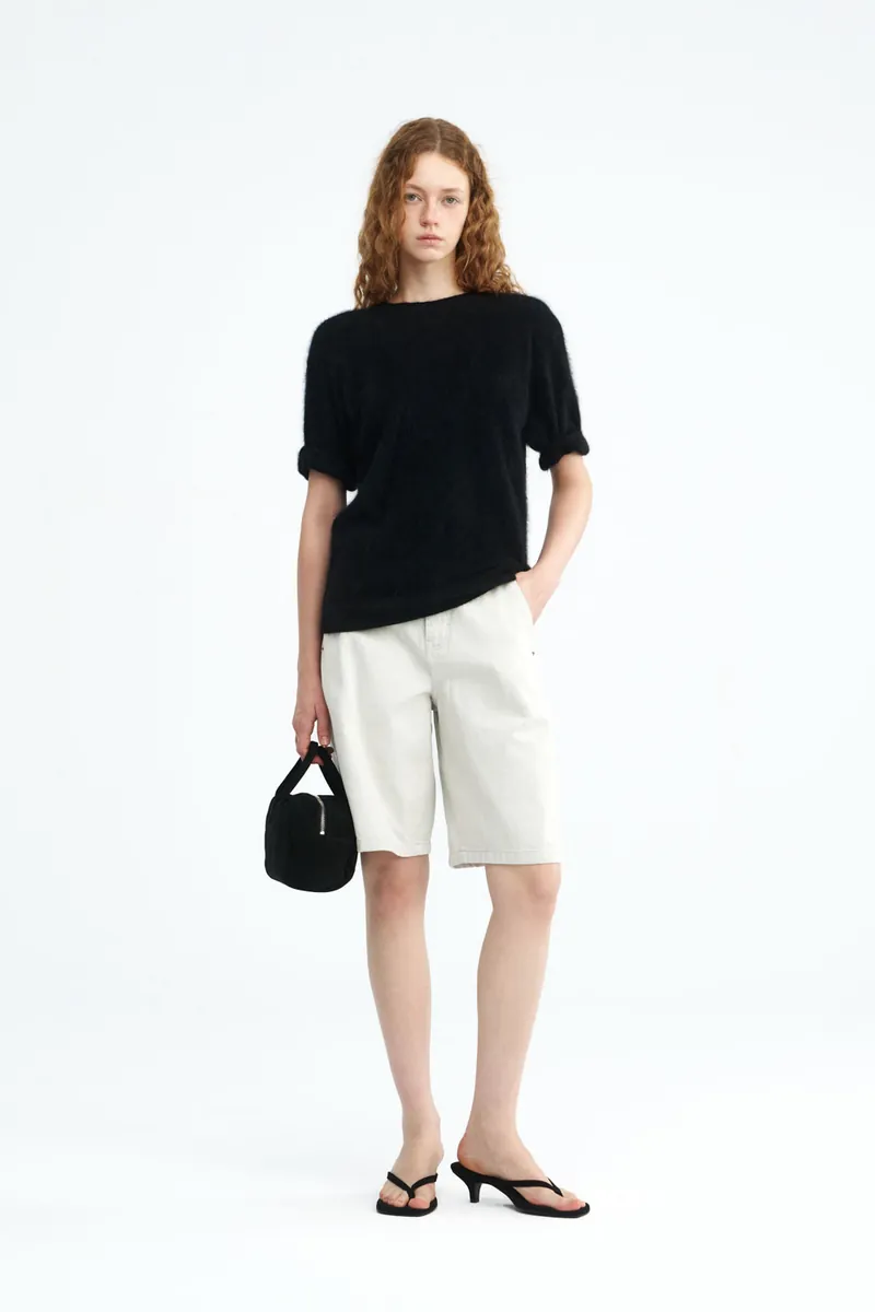100% Cashmere Crew-Neck Short-Sleeve Sweater