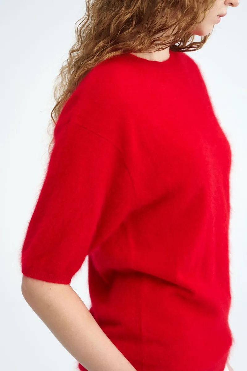 100% Cashmere Crew-Neck Short-Sleeve Sweater