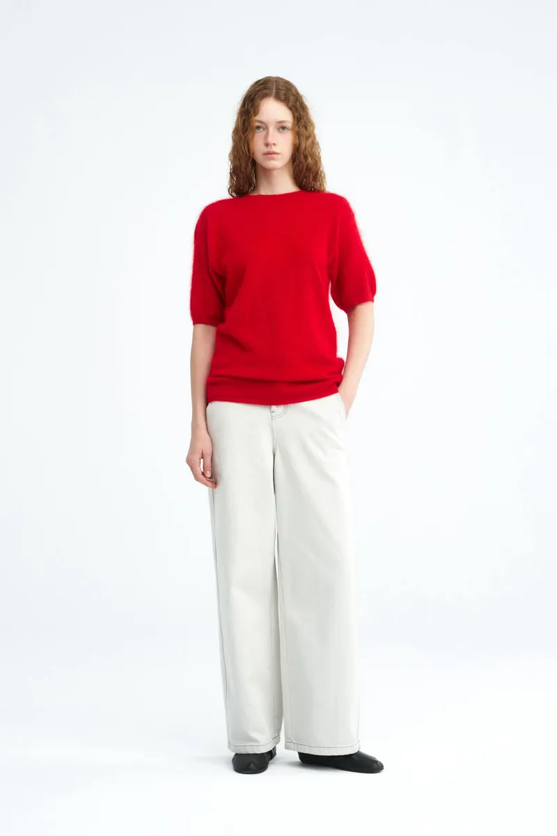 100% Cashmere Crew-Neck Short-Sleeve Sweater