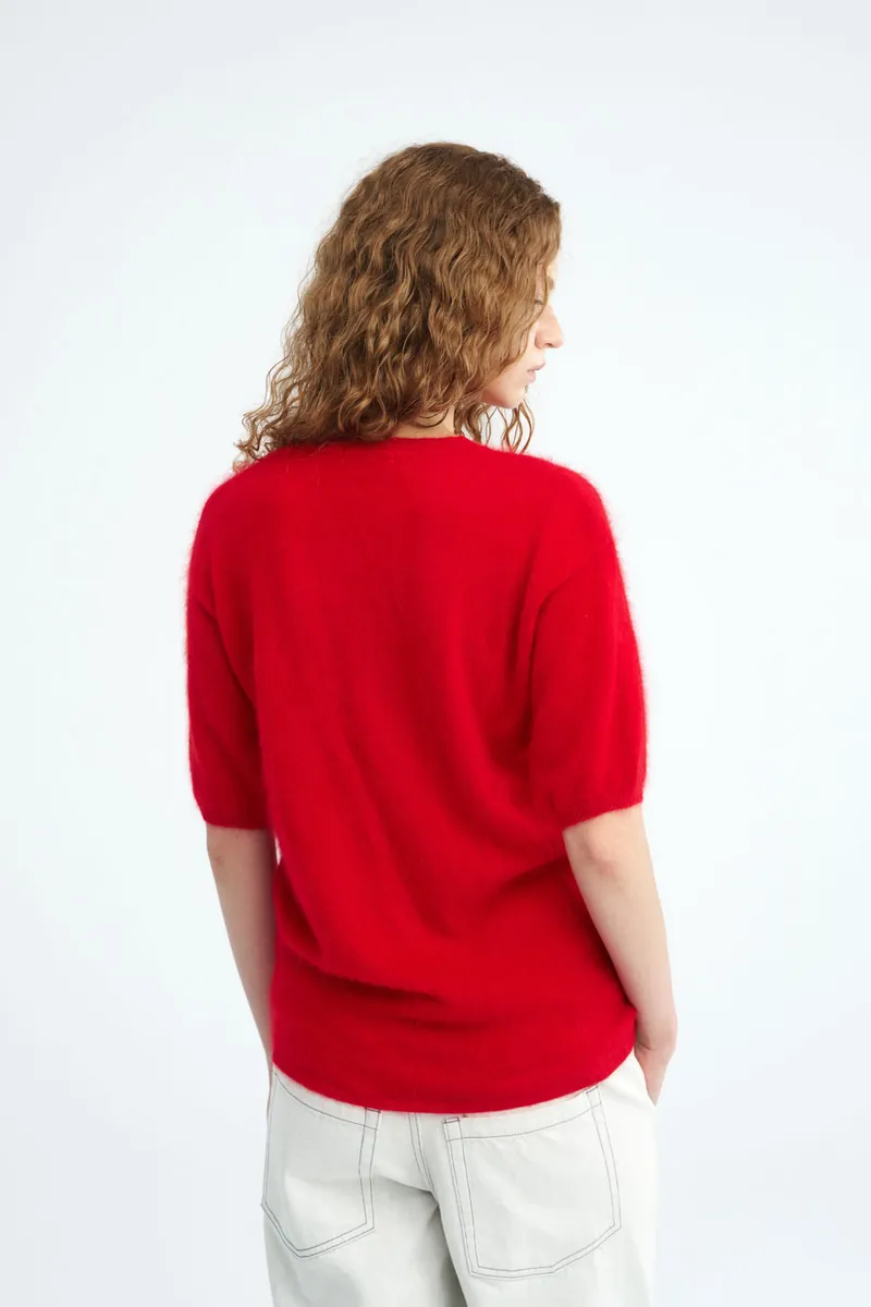 100% Cashmere Crew-Neck Short-Sleeve Sweater
