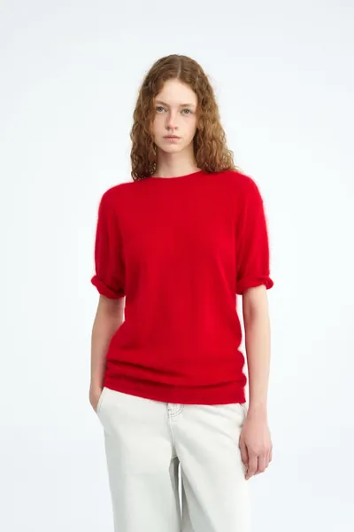 100% Cashmere Crew-Neck Short-Sleeve Sweater