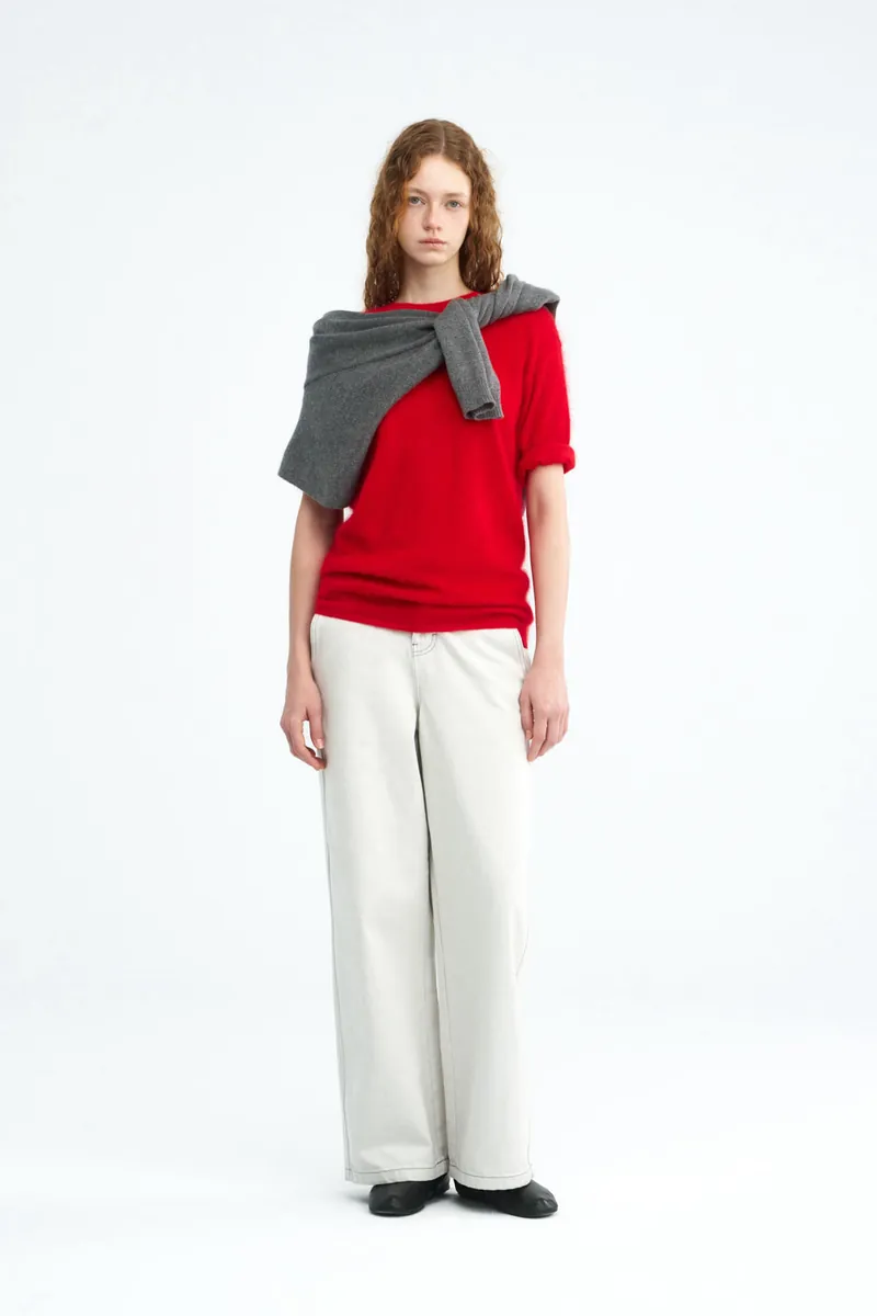 100% Cashmere Crew-Neck Short-Sleeve Sweater