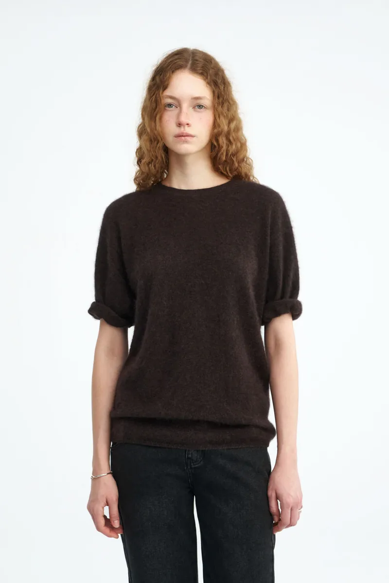 100% Cashmere Crew-Neck Short-Sleeve Sweater