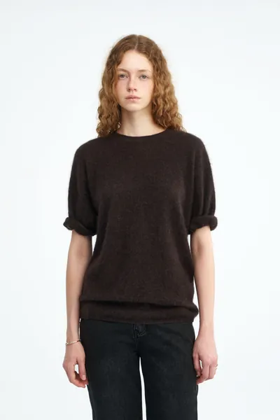 100% Cashmere Crew-Neck Short-Sleeve Sweater