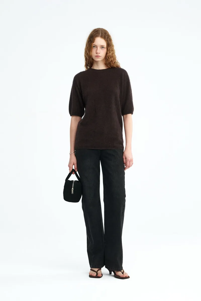 100% Cashmere Crew-Neck Short-Sleeve Sweater