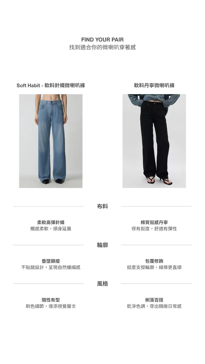 軟料丹寧微喇叭褲