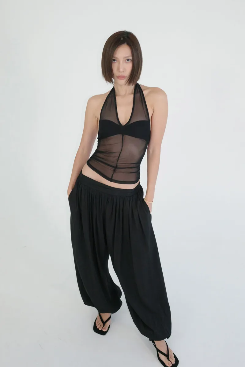 Doe: Molly Sheer Mesh Splice Halter Tank