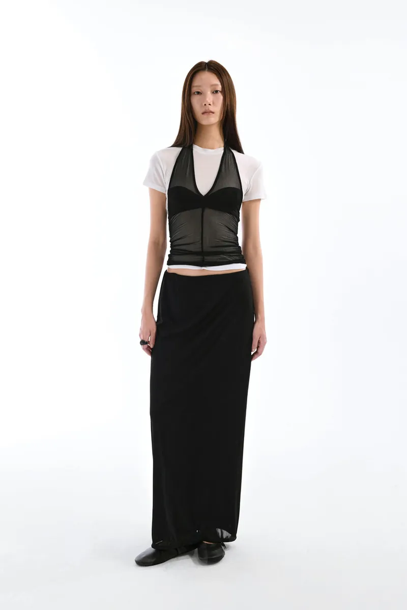 Doe: Molly Sheer Mesh Splice Halter Tank
