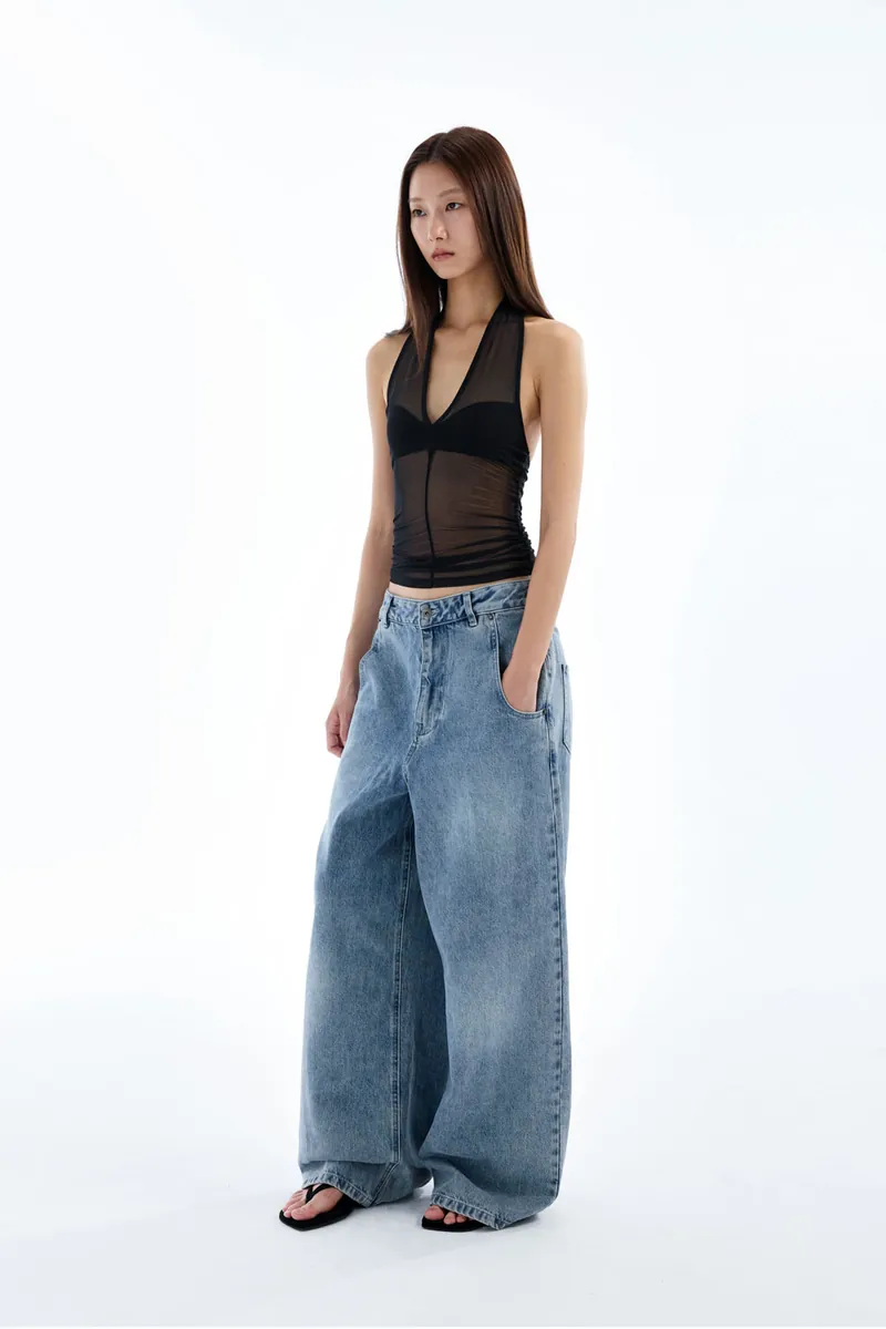 Doe: Molly Sheer Mesh Splice Halter Tank