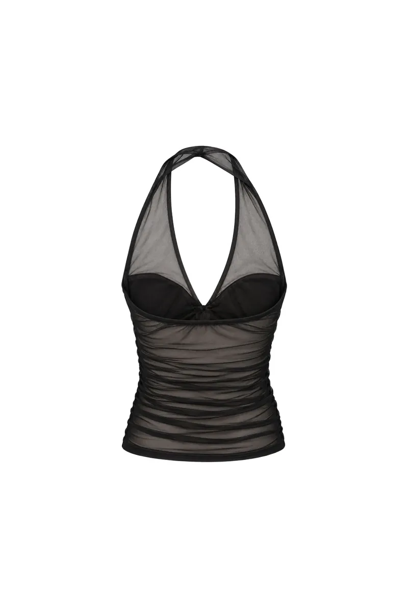Doe: Molly Sheer Mesh Splice Halter Tank