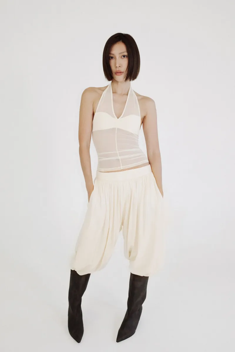 Doe: Molly Sheer Mesh Splice Halter Tank