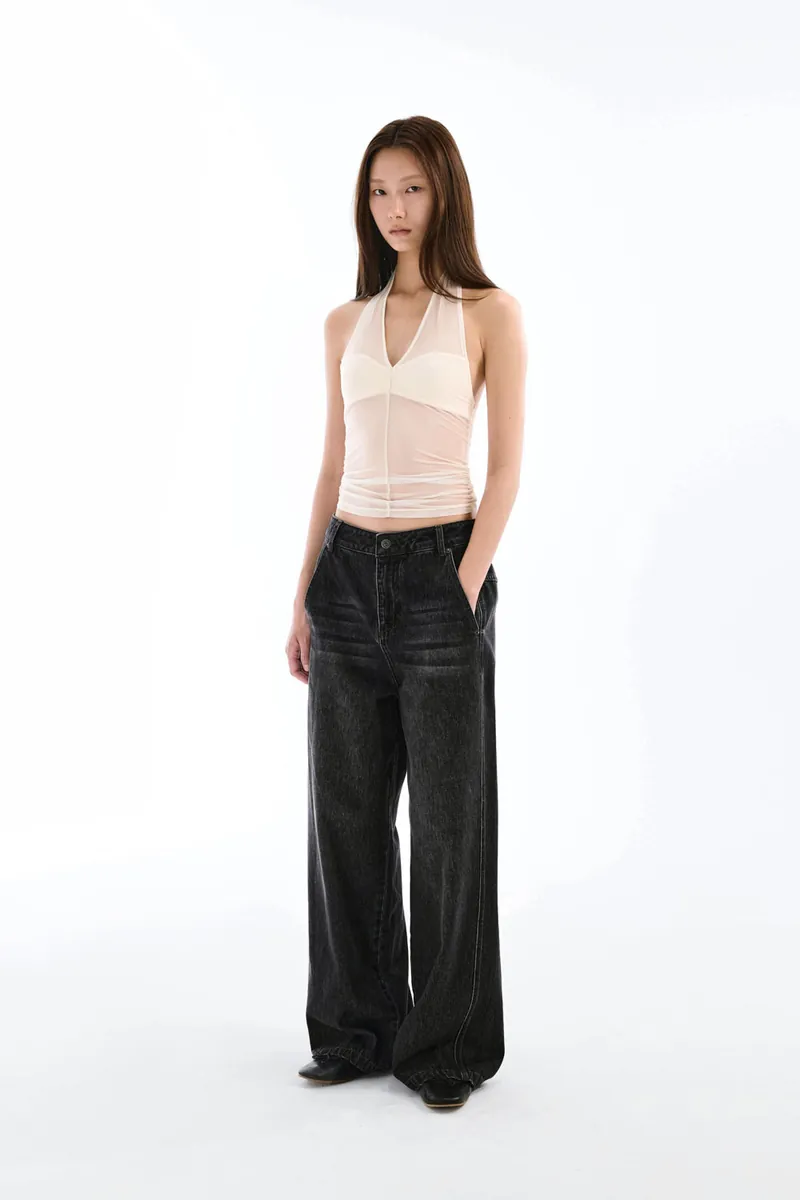 Doe: Molly Sheer Mesh Splice Halter Tank