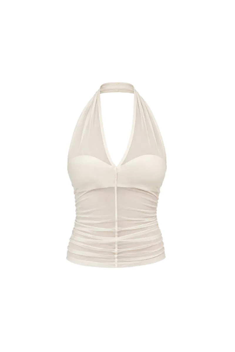 Doe: Molly Sheer Mesh Splice Halter Tank