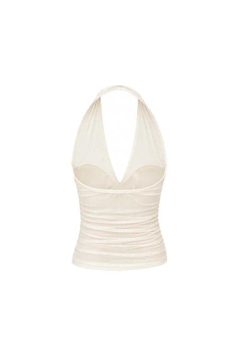 Doe: Molly Sheer Mesh Splice Halter Tank