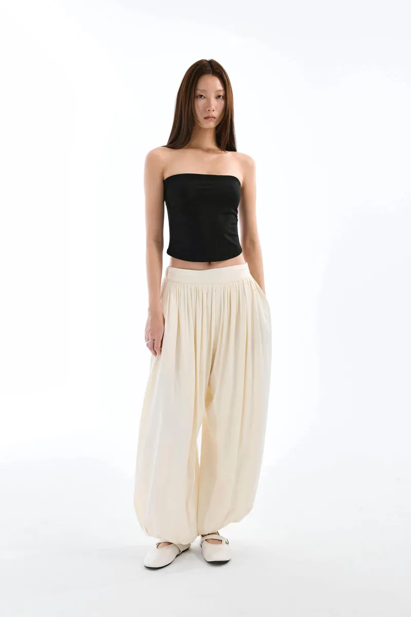 Doe: Molly Ruched Waistband Pleated Balloon Pants