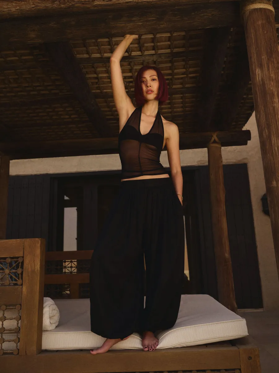 Doe: Molly Ruched Waistband Pleated Balloon Pants