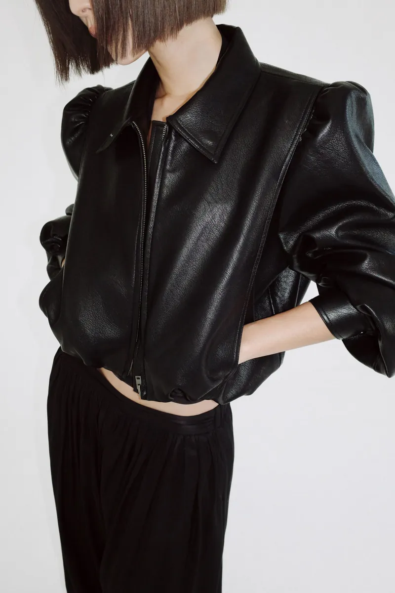 Doe: Molly Wide-Shoulder Puff-Sleeve Soft Leather Jacket