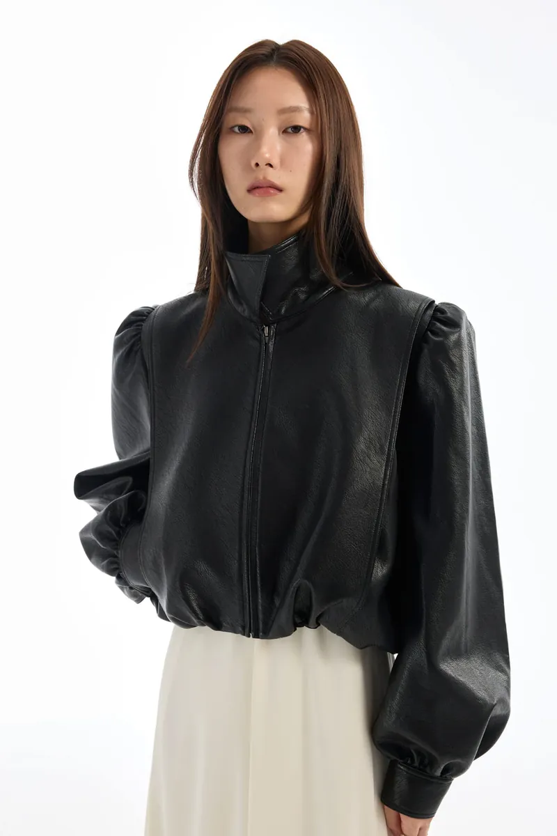Doe: Molly Wide-Shoulder Puff-Sleeve Soft Leather Jacket