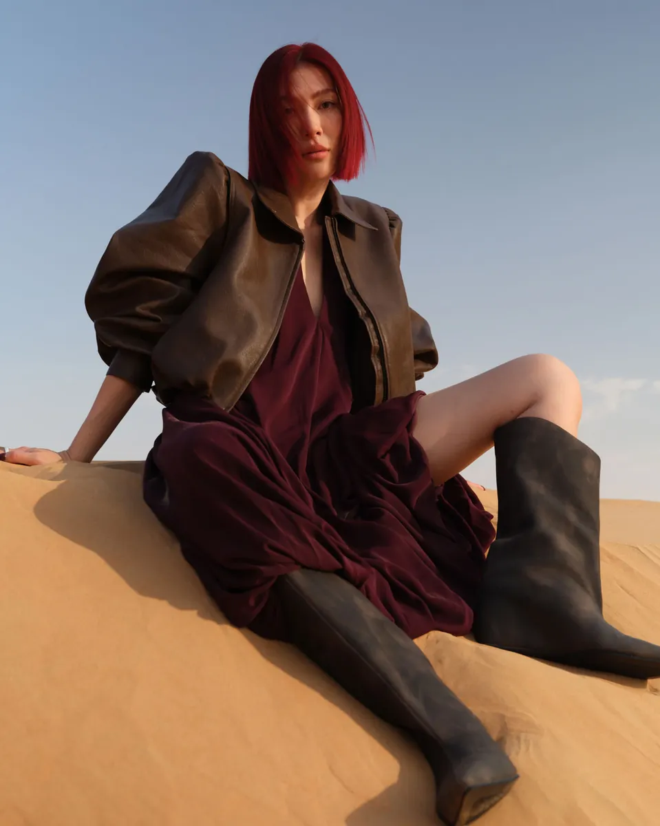 Doe: Molly Distressed Leather Pointed Wide-Shaft Knee Boots