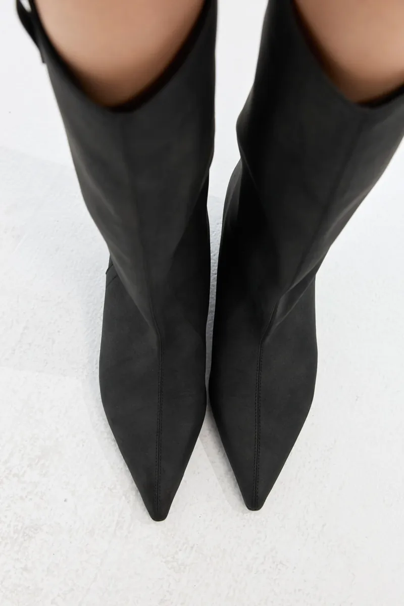 Doe: Molly Distressed Leather Pointed Wide-Shaft Knee Boots